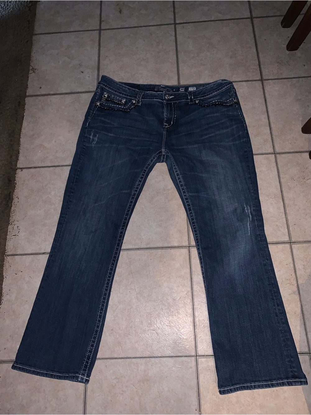 Miss Me Dark Blue Bootcut Jeans with Embellished Pockets